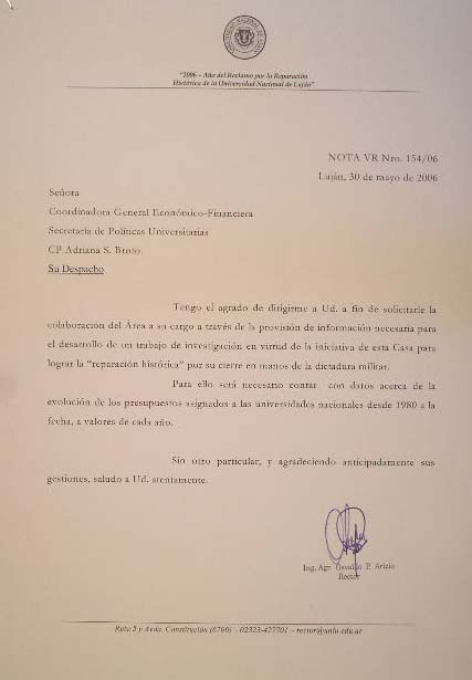 Nota a la Secretar&iacute;a de Pol&iacute;ticas Universitarias